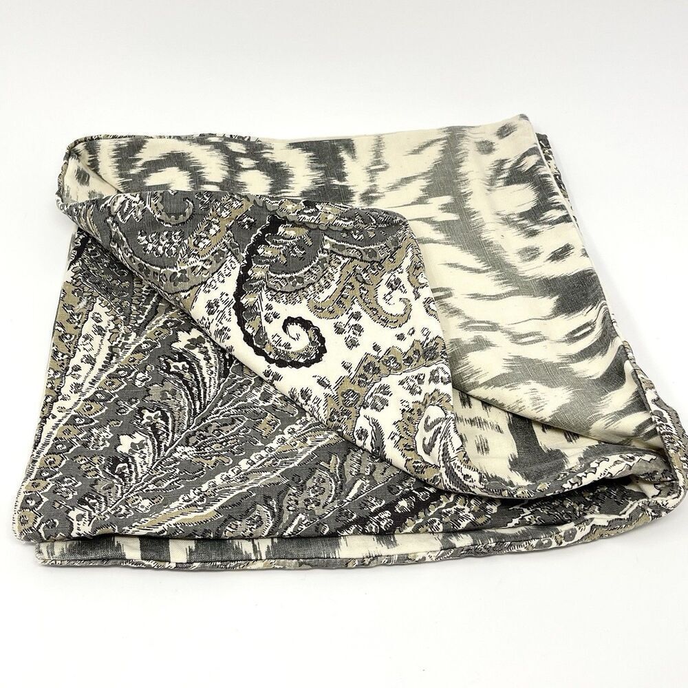 Pottery Barn Throw Pillow Sham Cover Gray Linen Blend Paisley Ikat 24"X24"